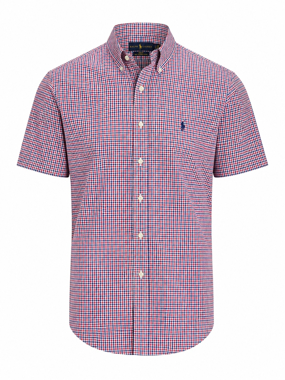 Ralph Lauren Slim Fit Button Down Shirt Men's Large Red Blue Gingham Check Cotto